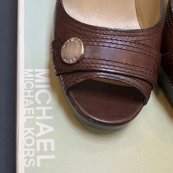 Michael Kors "Harness Open Toe" Chocolate Heels - Picture 8 of 12